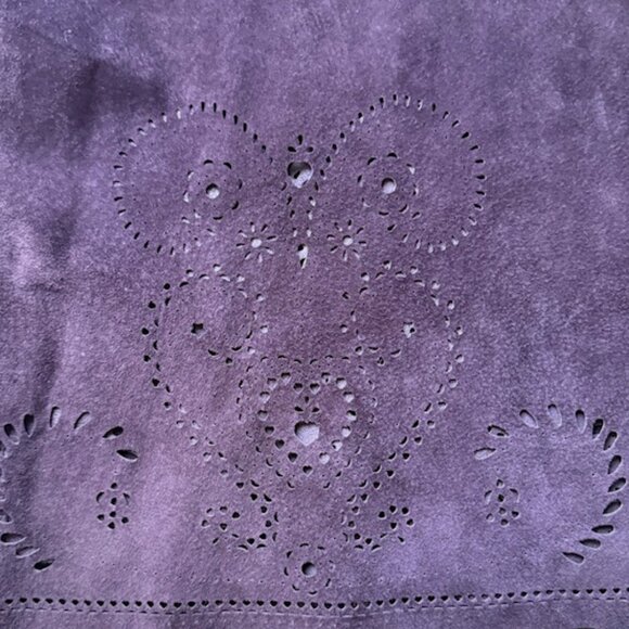 Siena Studio Suede Leather Plum Purple Eyelet Floral Pattern Midi Skirt Lined 8 - Picture 5 of 10